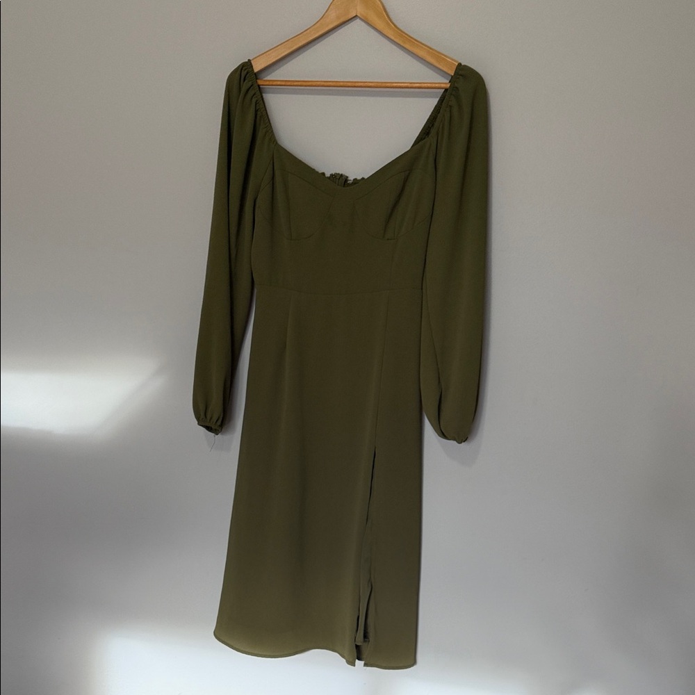 Elegant Olive Green Long Sleeve Dress